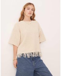 ASOS - T-Shirt Premium Testurizzata Color Panna Con Frange Sul Fondo - Lyst