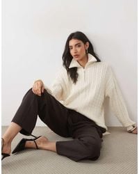 Pretty Lavish - Cable Knit High Neck Zip Up Sweater - Lyst