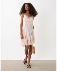 ASOS - Slip Lace Trim Mini Dress With Asymmetric Hem - Lyst