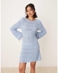 ASOS - Knitted Mini Dress With Flared Sleeve - Lyst