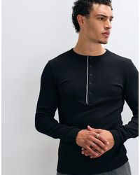 ASOS - Camiseta De Manga Larga De Corte Ajustado Con Cuello Henley Y Ribete En Canalé - Lyst