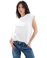 Mango - Camiseta blanca sin mangas con detalle en los hombros - Lyst