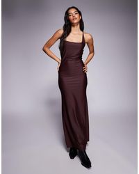 ASOS - Vestido Midi Chocolate Con Escote Cuadrado Y Diseño Moldeado De - Lyst