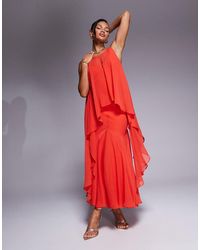 ASOS - Plunge Bias Maxi Dress With Chiffon Overlay And Godet - Lyst