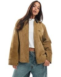 ASOS - Chaquetón Color Tostado De Ante Auténtico Con Solapas De Cuero De -Marrón - Lyst