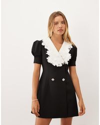 Sister Jane - Exclusive Contrast Collar Puff Sleeve Mini Dress - Lyst