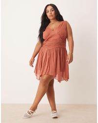ASOS - Asos design curve - robe courte avec col v et ourlet en pointe - terracotta - Lyst