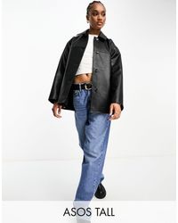 ASOS - Asos Design Tall Faux Leather Clean Top Collar Jacket - Lyst