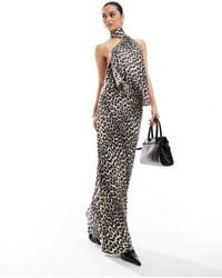 ASOS - – asymmetrischer maxirock aus satin mit leopardenfellmuster, kombiteil - Lyst