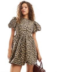 Sister Jane - Vestito Corto A Palloncino Leopardato Jacquard Con Maniche A Sbuffo - Lyst