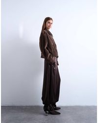 TOPSHOP - Satijnen Broek Met Hoge Taille En Ballonpijpen Met Boorden - Lyst