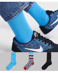 ASOS 3 Pack Ankle Sock With Check Print Save - Blue