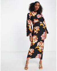 ASOS - High Neck Maxi Dress With Wrap Waist And Fluted Sleeve - Lyst