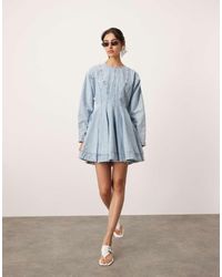 ASOS - Vestido Vaquero Corto De Manga Larga Con Lavado Y Detalle De Costuras De - Lyst
