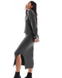 Vero Moda - Falda Midi Gris De Punto Mullido De (Parte De Un Conjunto) - Lyst