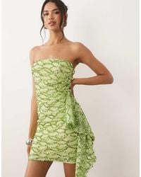 ASOS - Lace Sequin Bandeau Mini Dress With Scarf Detail - Lyst