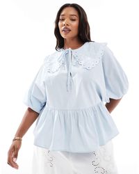 ASOS - Asos Design Curve Short Sleeve Smock Top With Eyelet Collar - Lyst
