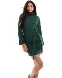Vila - Robe pull courte à col roulé avec lien à nouer à la taille - Lyst
