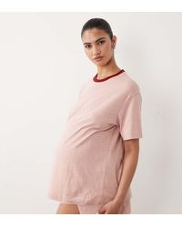 ASOS - Asos Design Maternity Slubby Cotton Oversized Tee And Shorts Set With Contrast Neck Binding - Lyst
