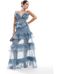 True Decadence - Plunge Front Tiered Ruffle Maxi-Dress - Lyst