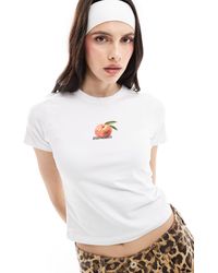 JJXX - T-shirt corta bianca con stampa "stay peachy" sul petto - Lyst