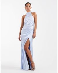 strapless open back dress Ophélie Red Glossy Ruffled Pleated Maxi Dress, XL / Red main image 0