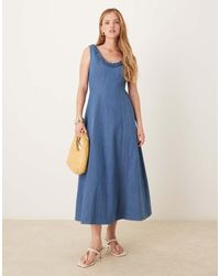 Ghospell - Denim Ruffle Midaxi Dress - Lyst