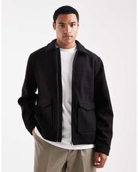 Threadbare - Giacca Effetto Lana Nera Con Colletto E Zip Sul Davanti - Lyst