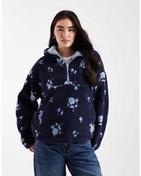Daisy Street - 3/4 Zip Up Floral Print Borg Coat - Lyst