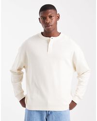 Jack & Jones - T-shirt oversize à manches longues et col boutonné en tissu gaufré - cassé - Lyst