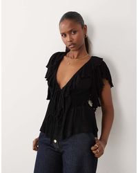 ASOS - Crinkle Plunge Neck Ruffle Flutter Sleeves Top - Lyst