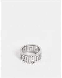 ASOS Stainless Steel Band Ring With Greek Wave Cut Out Design - Metallic