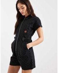 Santa Cruz - Zip Up Utility Short Sleeve Playsuit - Lyst