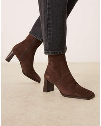 ASOS - Ramona Suede Square Toe Heeled Ankle Boots - Lyst
