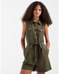 Vero Moda - Linen Look Utility Style Tie Waist Playsuit - Lyst