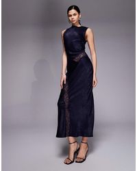 ASOS - Slash Neck Satin Bias Lace Detail Maxi Dress - Lyst