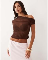 ASOS - Sheer Mesh Ruched One Shoulder Asymmetric Top - Lyst