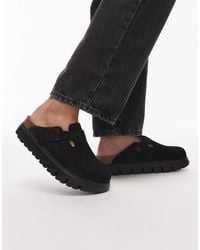 Birkenstock - – boston papillio – clogs aus schwarzem wildleder mit dicker sohle - Lyst