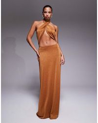 AFRM - Metallic Knit Halterneck Cut Out Maxi Dress - Lyst