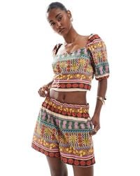 Vero Moda - Tropical Summer Printed Puff Sleeve Crop Top Co-ord - Lyst