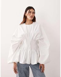 ARRANGE - Volume Sleeve Pleated Cinched Waist Top - Lyst