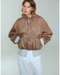 Pull&Bear - Bomber à capuche en daim synthétique couleur mink - Lyst