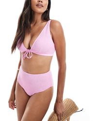 ASOS - Charlene Textured High Leg High Waist Bikini Bottom Light - Lyst