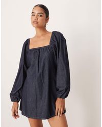 ASOS - – langärmliges ausgestelltes hemdblusenkleid aus denim - Lyst