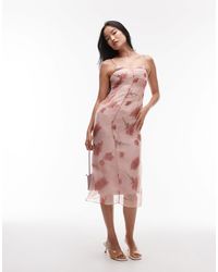 Mango - Robe mi-longue effet superposé avec col v - pastel - Lyst