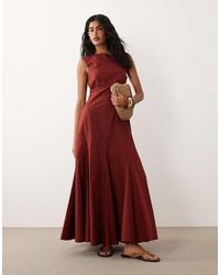 ASOS - Poplin Square Neck Dropped Waist Maxi Dress With Godets - Lyst