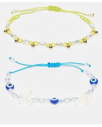ASOS - Confezione Da 2 Bracciali Con Perline E Charm Color Blu E Verde - Lyst