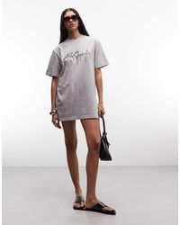 AllSaints - Chains Short Sleeve Diamante Logo T-Shirt Mini Dress - Lyst