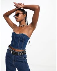 In The Style - Exclusive Denim Bandeau Crop Top Co-ord - Lyst