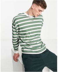 ASOS Oversized-футболка В Бело-зеленую Полоску С Разрезом У Горловины - Зеленый